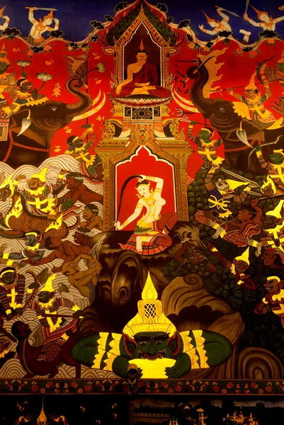 Antiguo mural budista en la Iglesia de Wat Phanan Choeng, Ayuttha —  Fotos de Stock
