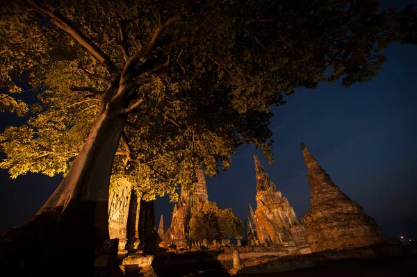 ワット河岸、タイのアユタヤ歴史公園の五重塔のミステリー シーン. — ストック写真
