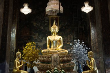 Golden Buddha in ancient temple, Bangkok,Thailand.