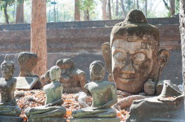 Eski açık Buda Wat Umong Suan Puthatham, Tayland.