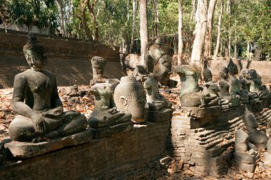 Eski açık Buda Wat Umong Suan Puthatham, Tayland.