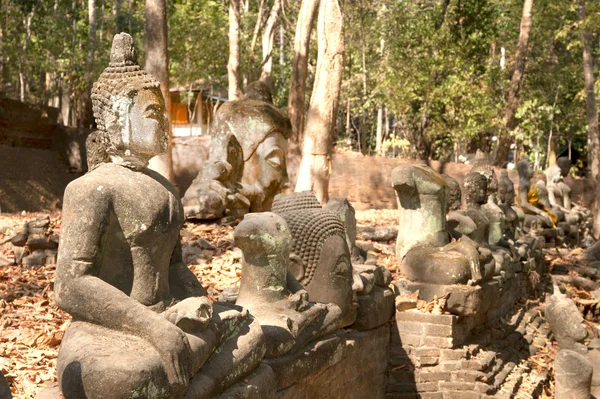 Gamla utomhus Buddha i Wat Umong Suan Puthatham, Thailand. — Stockfoto