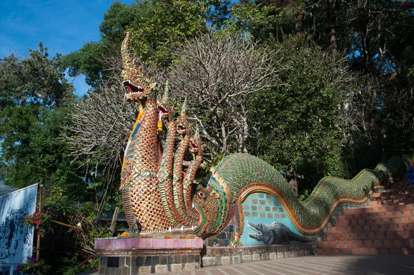 Serpente na escadaria de Wat Phra That Doi Suthep, Chiang Mai, Tailândia . — Fotografia de Stock