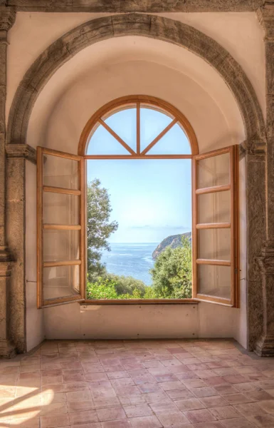 Naples Ischia Italy July 2021 Window Overlooking Sea Ischia Naples — Stock Photo, Image