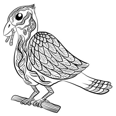 Vektör Dekoratif Saksağan. Şeffaf Arkaplanda İzole Kuş. Zentangle Biçimi.