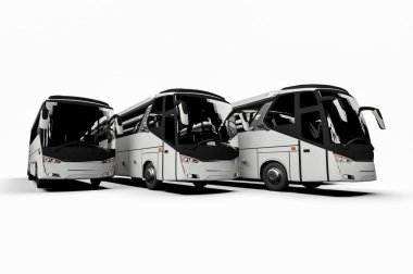 Bir otobüs filosunu ve bir otobüs filosunu temsil eden 3D görüntüleme.