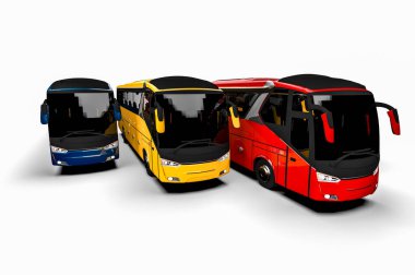 Bir otobüs filosunu ve bir otobüs filosunu temsil eden 3D görüntüleme.