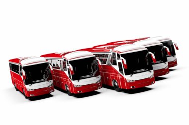 Bir otobüs filosunu ve bir otobüs filosunu temsil eden 3D görüntüleme.