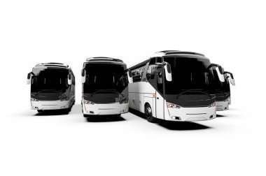 Bir otobüs filosunu ve bir otobüs filosunu temsil eden 3D görüntüleme.