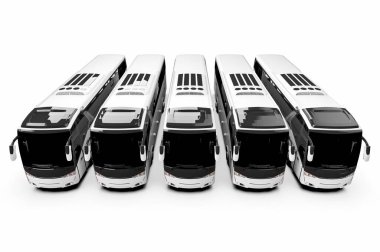 Bir otobüs filosunu ve bir otobüs filosunu temsil eden 3D görüntüleme.