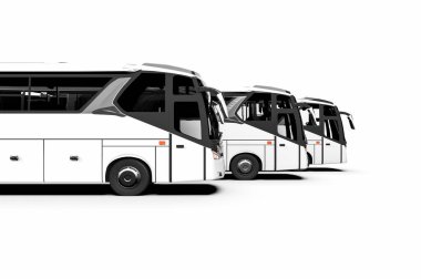 Bir otobüs filosunu ve bir otobüs filosunu temsil eden 3D görüntüleme.