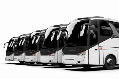 Bir otobüs filosunu ve bir otobüs filosunu temsil eden 3D görüntüleme.