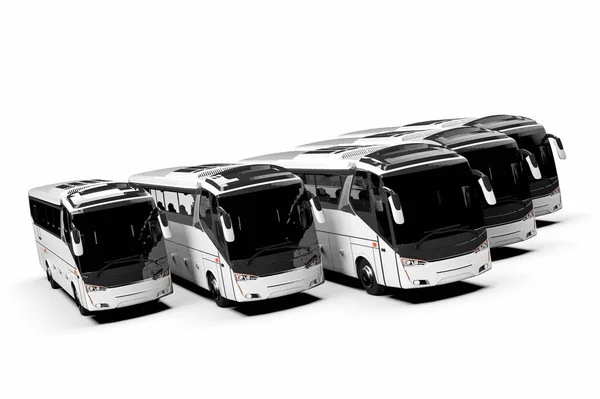 Bir otobüs filosunu ve bir otobüs filosunu temsil eden 3D görüntüleme.