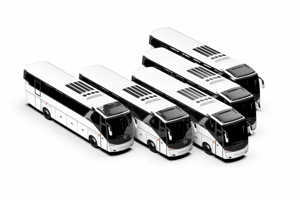 Renderowanie Reprezentujące Flotę Autobusów Flotę Autobusów — Zdjęcie stockowe