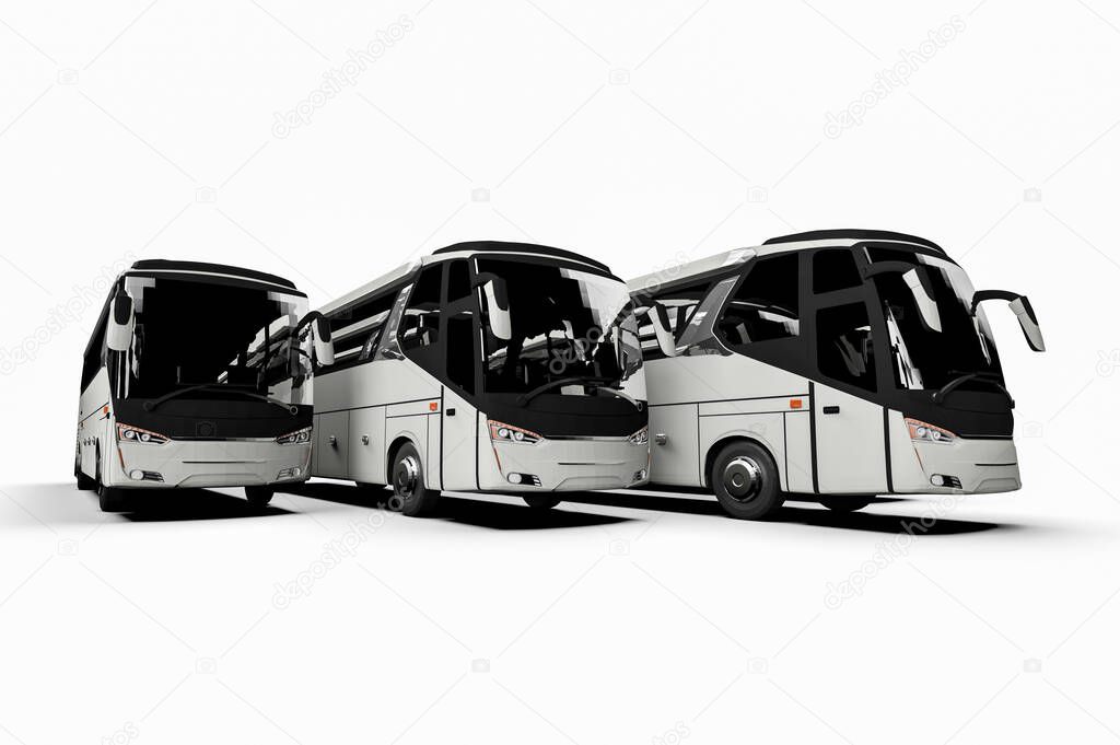 3D render representing a fleet of buses / a fleet of buses