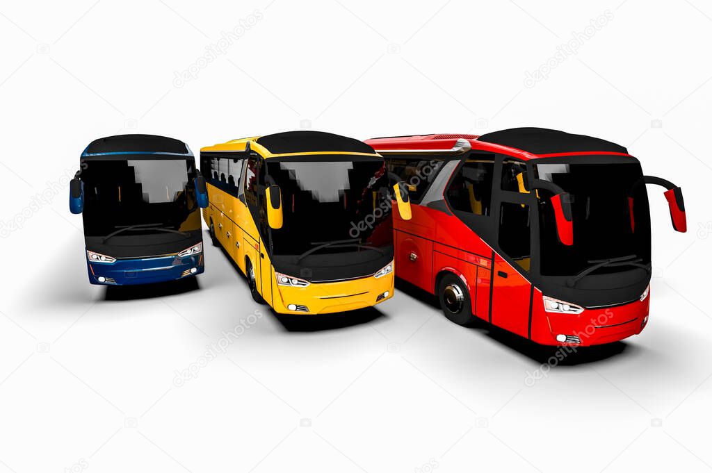 3D render representing a fleet of buses / a fleet of buses