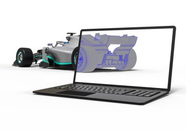 3D render image representing computer aided design of a race car clipart