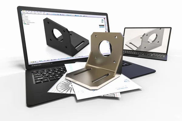 CAD yardımıyla metal tasarımı temsil eden 3B görüntüleme