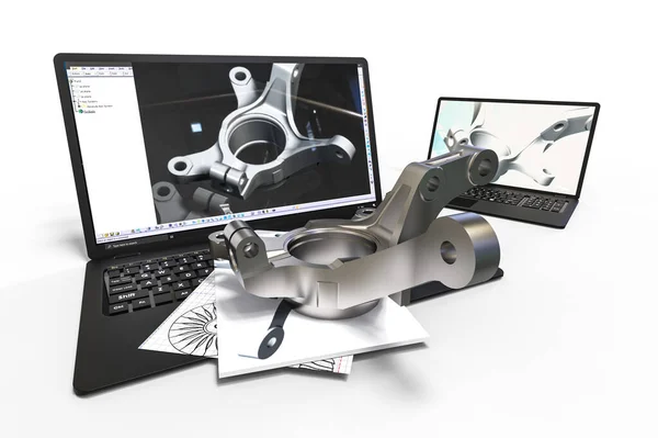 CAD yardımıyla otomotiv için yapılmış dökme demir bir parçayı temsil eden 3B görüntüleme