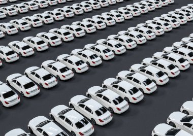 3D görüntüler beyaz lüks araba filosunu temsil ediyor. 