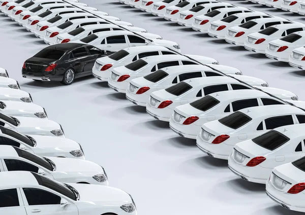 Lüks yaşam tarzı için eşsiz bir konsepti temsil eden lüks araba filosunun 3 boyutlu görüntüsü  