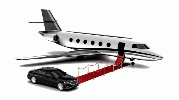 豪华轿车和私人飞机代表高档旅行的3D图像 — 图库照片