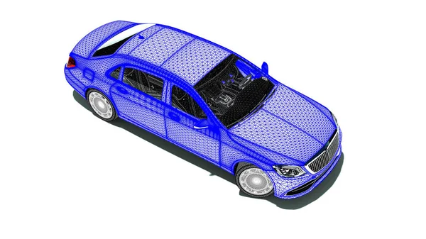 Cad Tasarımını Temsil Eden Bir Gövdesindeki Yüksek Sınıf Bir Arabanın — Stok fotoğraf