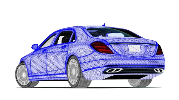 Cad Tasarımını Temsil Eden Bir Gövdesindeki Yüksek Sınıf Bir Arabanın — Stok fotoğraf