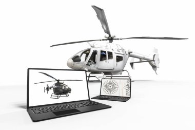 CAD yardımıyla bir helikopter tasarımını temsil eden 3B görüntüleme