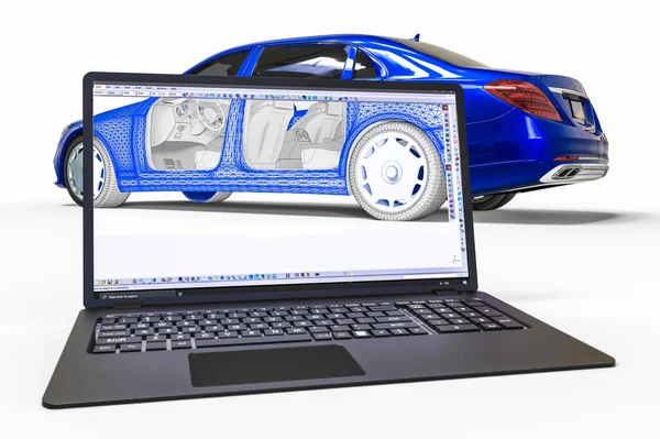 Obraz Samochodu Teksturą Siatki Przedstawiającą Rozwój Samochodu Pomocą Cad — Zdjęcie stockowe