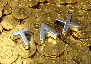 3D render image of a pile of coins with the text tax on top representing crypto taxes clipart