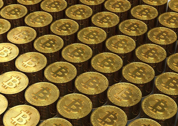 Återge Bild Hög Bitcoin Stackar Som Representerar Cryptocurrency Inkomster — Stockfoto