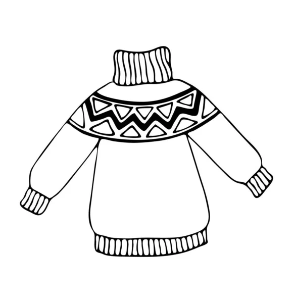 Gestrickter Pullover einzelne Abbildung isoliert auf einem weißen Hintergrund. Doodle Vector handgemachtes Thema gemütliches Zuhause — Stockvektor