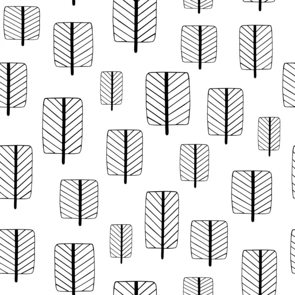 간단 한 Doodle leaves seamless pattern, vector styezed leaves in Scandinavian style.background for postcard, textile — 스톡 벡터