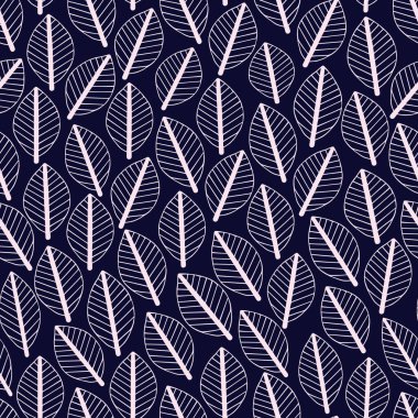 Basit Doodle, İskandinav stili vektör stilize yapraklar gibi pürüzsüz desen bırakır. Kartpostallar ve tekstil için arka plan