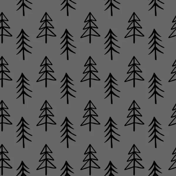 Drôle d'épinettes motif sans couture dans un style scandinave. Doodle arbre dessiné à la main — Image vectorielle