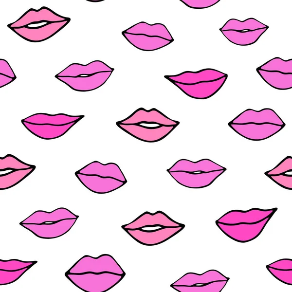 Doodle χείλη αδιάλειπτη pattern.hand-drawn απεικόνιση των ροζ χειλιών για την ημέρα του Αγίου Βαλεντίνου. — Διανυσματικό Αρχείο