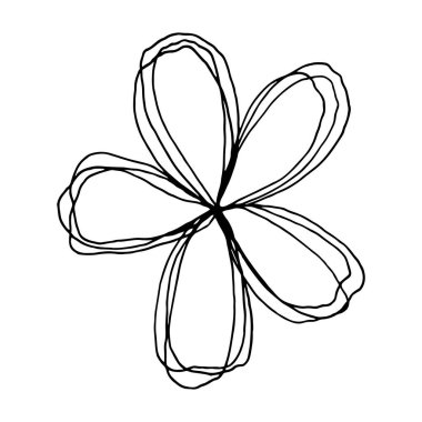 Soyut vektör çiçek çizimi. Siyah beyaz el illüstrasyonu