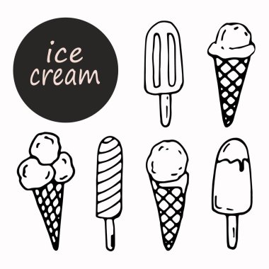 Karalama dondurmasının vektör kümesi. El yapımı klip sanatı