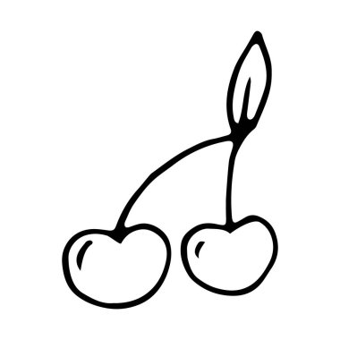Kiraz vektörünün tek bir çizimi. Mürekkep el karalama çizimi