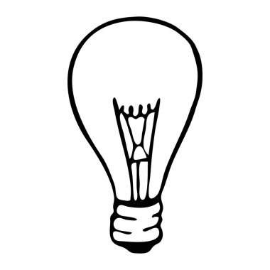 Tek vektör ampulü beyaz arkaplanda izole edilmiş, karalama çizgisi sanatı