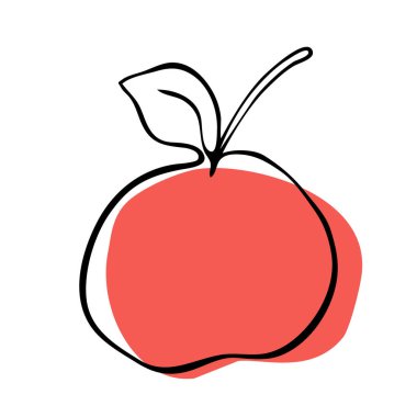 Bir elmanın tek bir çizimi. Çizgi sanat meyvesi, karalama