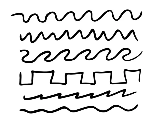 Juego de líneas negras dibujadas con garabatos. Garabatos vectoriales — Vector de stock