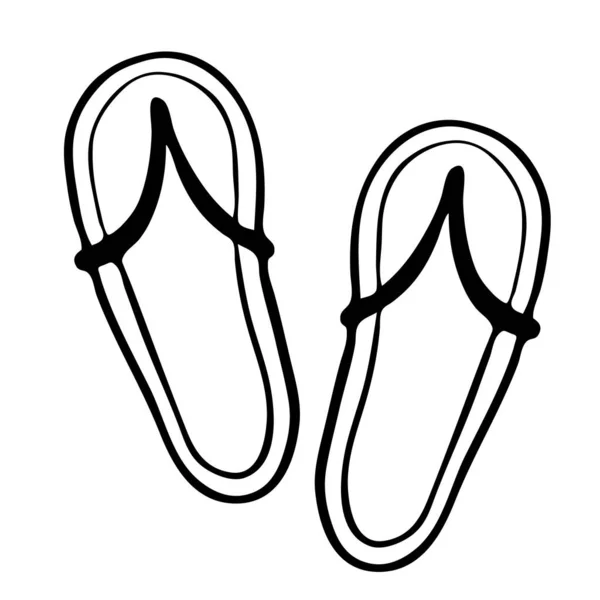 Strandteenslippers vector met de hand getekend. Zwarte omtrek tekening geïsoleerd op witte achtergrond, zomerstrand — Stockvector