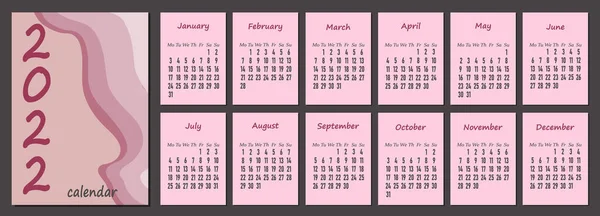 2022 calendário, calendário vertical 2022 modelo em cores pastel rosa, a semana começa na segunda-feira —  Vetores de Stock