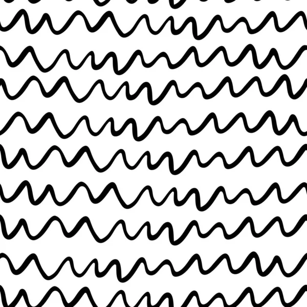 Black and white doodle lines seamless pattern. Simple hand-drawn background, line art — Stock Vector