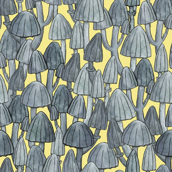 Mushrooms seamless pattern. Hand-drawn watercolor mushrooms, autumn forest. — Stock Photo, Image