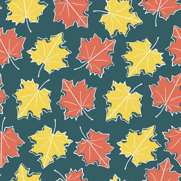 Padrão sem costura de folhas de outono. Outono padrão brilhante, folhagem doodle desenhado à mão — Vetor de Stock