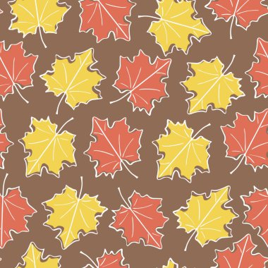 Sonbahar yapraklarının kusursuz deseni. Sonbahar parlak deseni, elle çizilmiş karalama yaprakları.