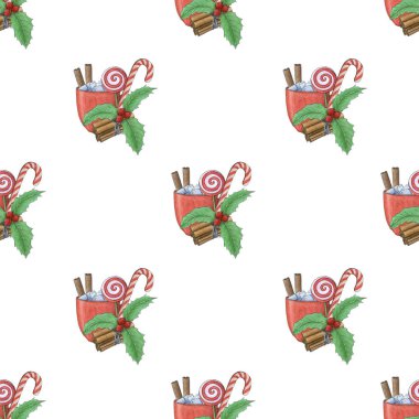 Kusursuz bir Noel deseni. Suluboya ile boyanmış, Mutlu yıllar ve Mutlu Noeller.